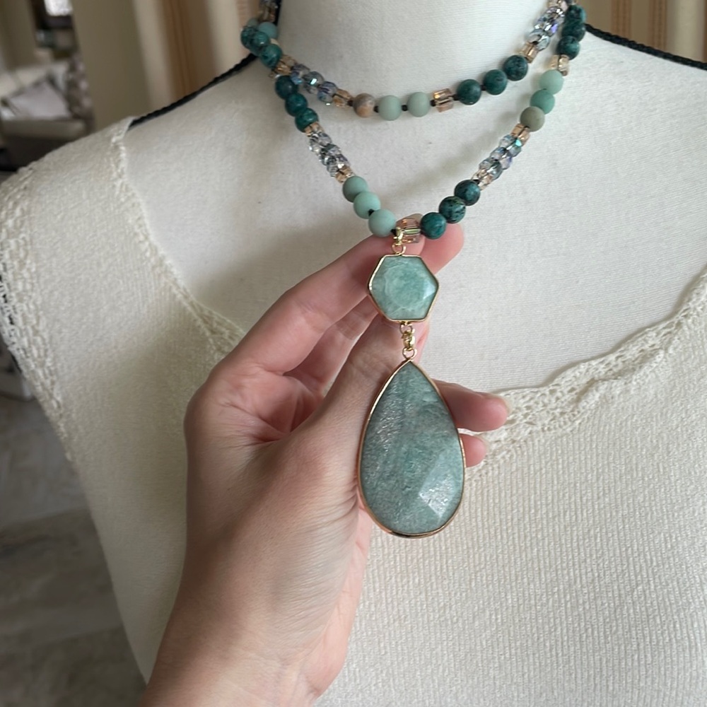 Amazonite gemstone necklace beaded pendant - Picture 13 of 17